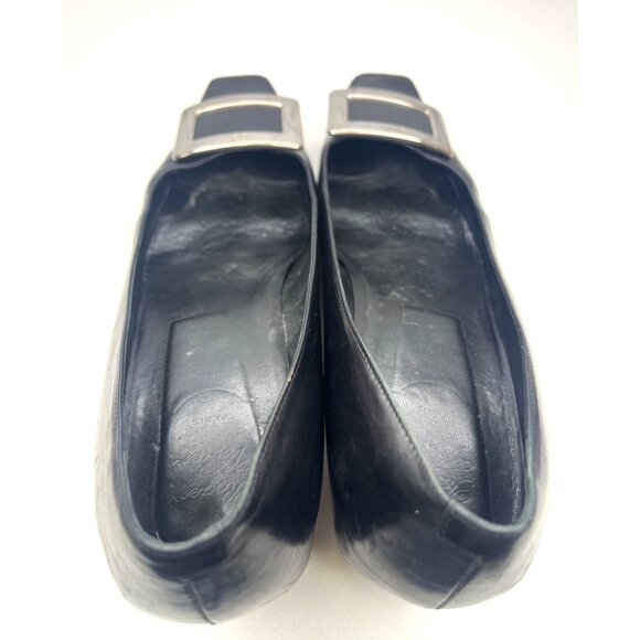 Roger Vivier Belle Vivier Buckle Pump Heels Leather  Black Block Heal Size 9.5 - Picture 10 of 12